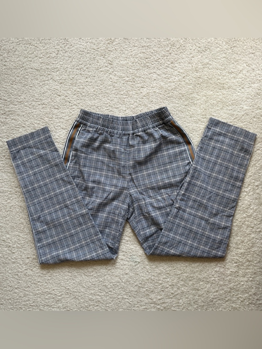 Zara Basic Plaid Straight Leg Pants with Side Stripe